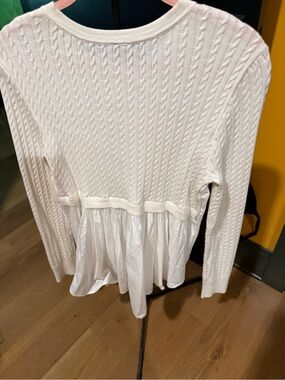 Anthropologie Cream Cable-Knit Peplum Pullover